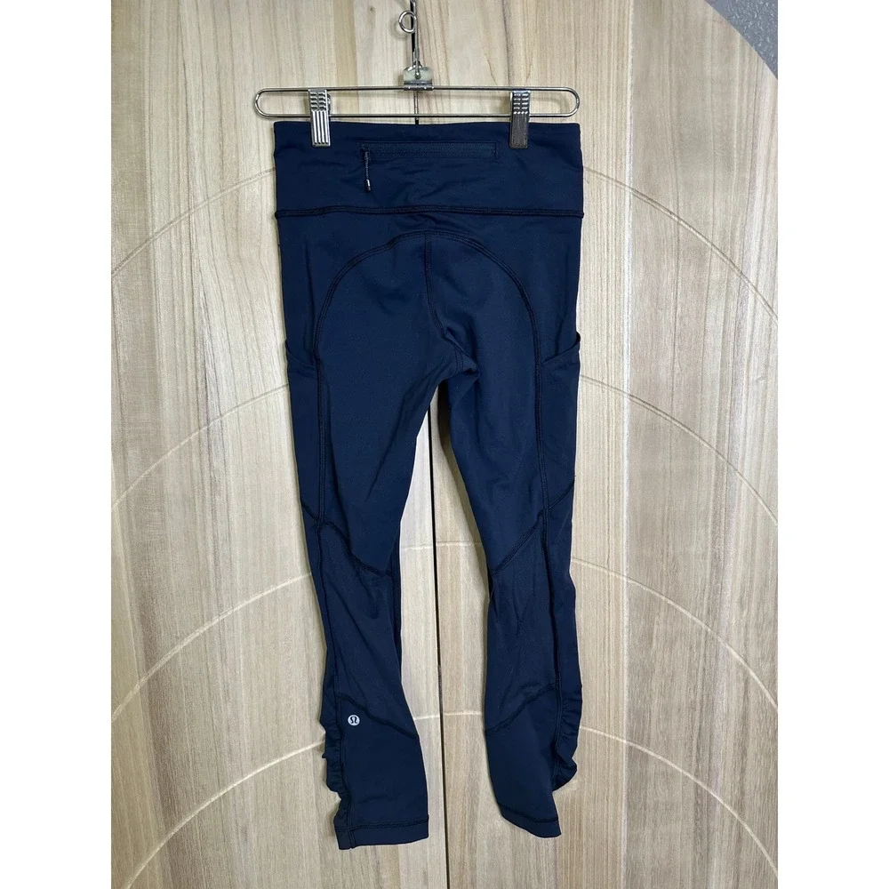Lululemon Athletica Womens Blue Crop Leggings Ruched‎ Size 2